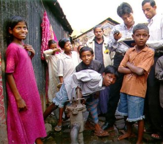 Sampling a tubewell in Dhaka, Bangladesh.